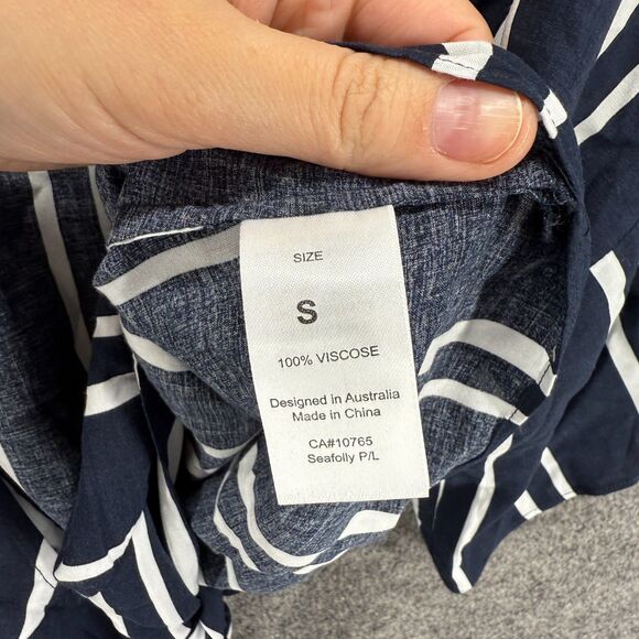 Seafolly Cropped Top Women S Small Blue Striped Open Front Tie Up Short Sleeve - Picture 4 of 7